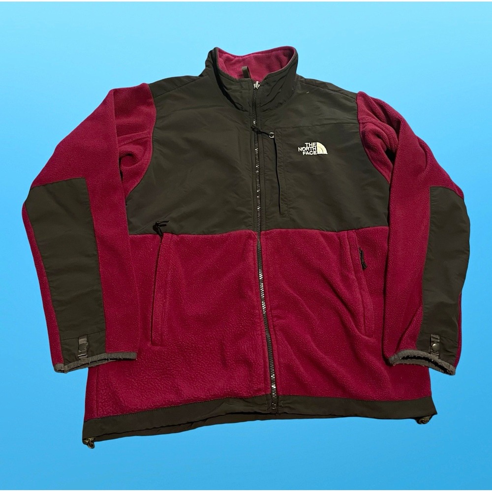 The North Face 800 Full Zip Jacket Womens Large Burgundy Black Pockets Collar